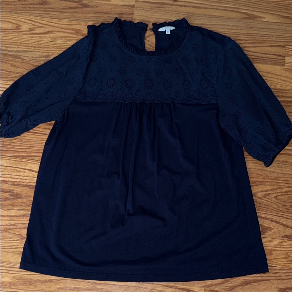 Crown & Ivy Navy Blue Eyelet Blouse
